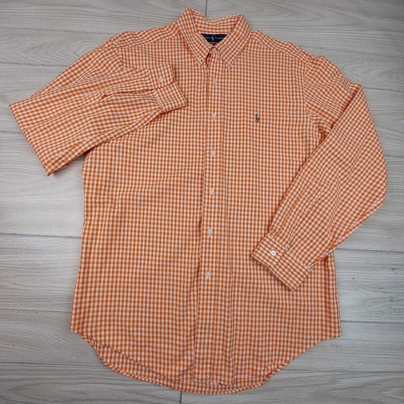 Ralph Lauren Button Down Shirt Mens Large Orange Gingham Classic Fit Preppy Dad - Picture 3 of 7